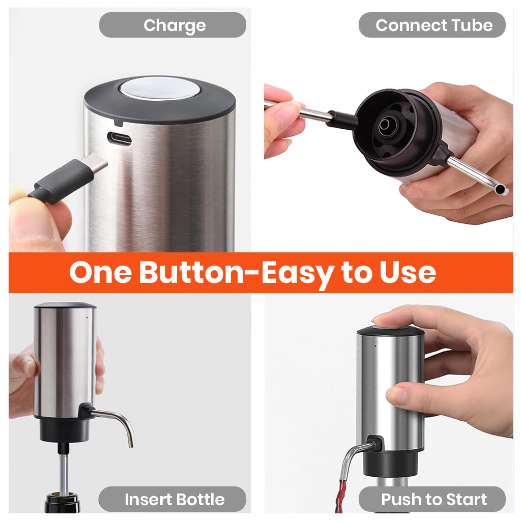 HASTHIP Electric Wine Aerator Pourer Automatic Wine Dispenser Pump with Retractable Stainless Steel Pipe & Storage Stand Base One-Touch Button Control Instant Oxidation Smart Wine Aerator Decanter HASTHIP Electric Wine Aerator Pourer Automatic Wine Dispenser Pump with Retractable Stainless Steel Pipe & Storage Stand Base One-Touch Button Control Instant Oxidation Smart Wine Aerator Decanter